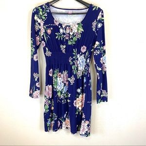 Blue Floral Soft Knit Long Sleeve Dress Like New